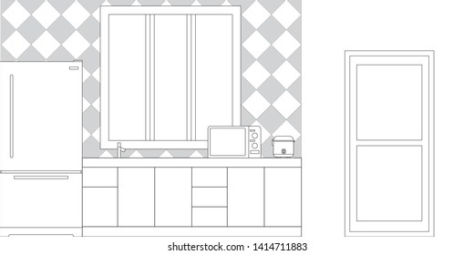 Kitchen Interior Design in Modern Style, Vector