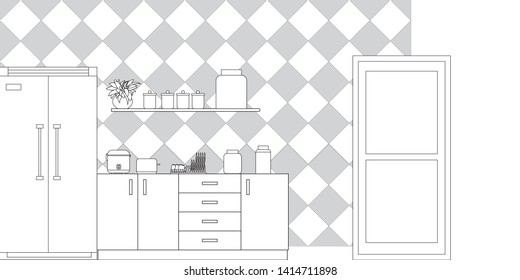 Kitchen Interior Design in Modern Style, Vector