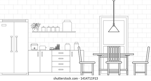 Kitchen Interior Design in Modern Style, Vector