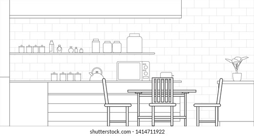 Kitchen Interior Design in Modern Style, Vector