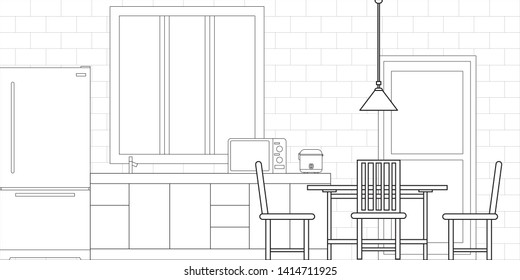 Kitchen Interior Design in Modern Style, Vector