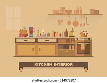 Kitchen interior element , Flat design earth tone art