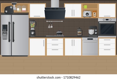 Kitchen interior flat illustration. Vector