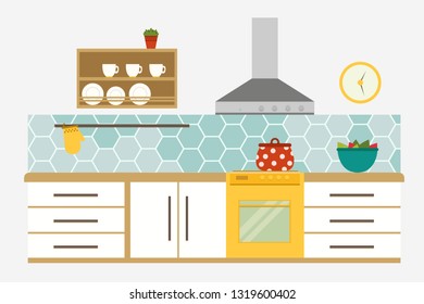 Kitchen Interior. Flat kitchen interior. Vector illustration.