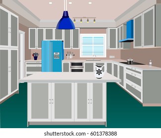 Kitchen, kitchen interior with furniture. Kitchen illustration