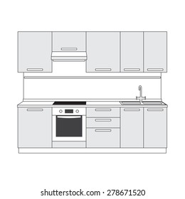 Kitchen interior and kitchen furniture. Vector illustration.