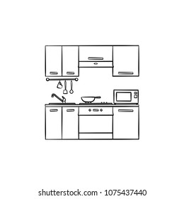 Kitchen interior hand drawn outline doodle icon. Furniture for kitchen interior vector sketch illustration for print, web, mobile and infographics isolated on white background.