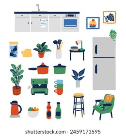 Kitchen and interior illustration set
