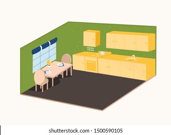 Kitchen interior at isometric style
