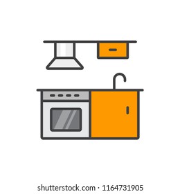 Kitchen interior line colored icon.