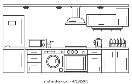 kitchen interior. Linear illustration