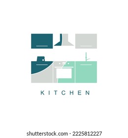 Kitchen interior logo design. Furniture and domestic electronic. Emblem for branding