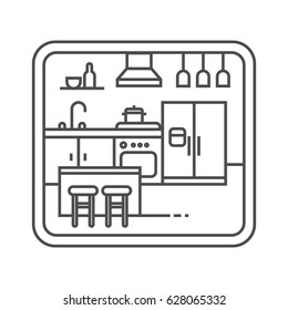 Kitchen interior outline vector illustration.