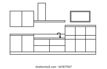 Kitchen interior plan. Draft of kitchen furniture. Modern style. Vector isolated.
