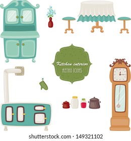 Kitchen interior retro icons
