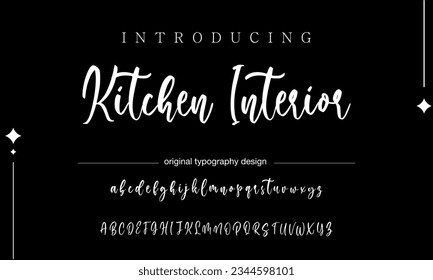 Kitchen Interior signature font alphabet vector illustration isolated Background