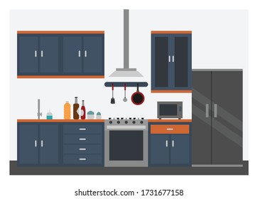 Kitchen interior. Simple flat illustration.