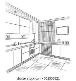 Kitchen Interior Sketch Stock Vector (Royalty Free) 332535821 ...