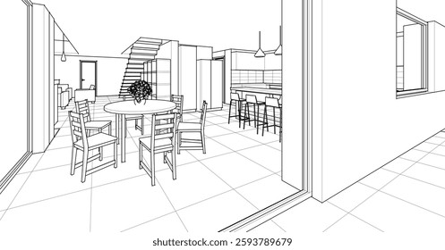 kitchen interior sketch 3D illustration