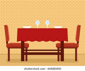 kitchen interior with kitchen table and chair on flat style