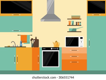 Kitchen interior for use in design. Trendy flat style.