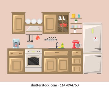 Kitchen interior. Vector illustration.