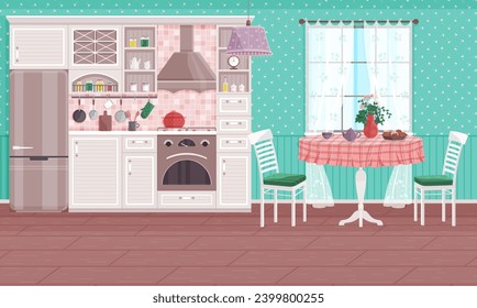 Kitchen interior vector illustration. A cosy kitchen interior concept transforms cooking into delightful experience Comfy and stylish furniture in kitchen enhances warmth family meals Homely decor