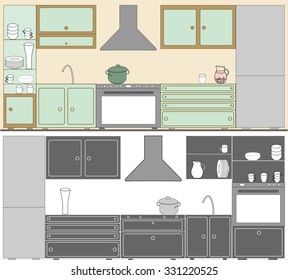 Kitchen interior vector illustration. Two options. EPS10
