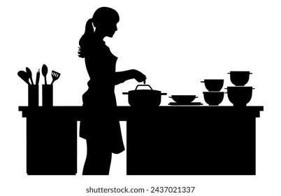 Kitchen Interior Vector Silhouette, kitchen furniture icons, Kitchen room silhouette.