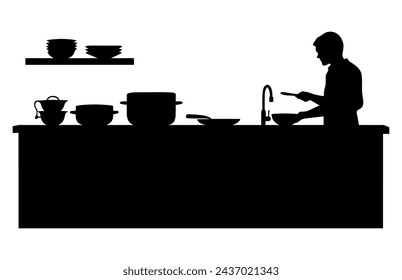 Kitchen Interior Vector Silhouette, kitchen furniture icons, Kitchen room silhouette.