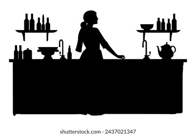 Kitchen Interior Vector Silhouette, kitchen furniture icons, Kitchen room silhouette.