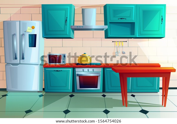 Kitchen Interior Witn Furniture Cartoon Vector Stock Vector (Royalty ...