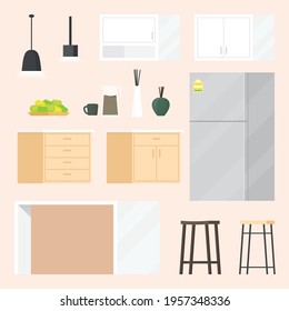 kitchen interiors modern design flat illustration vector