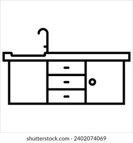 Kitchen Island, Basic Furniture icon in thin line style