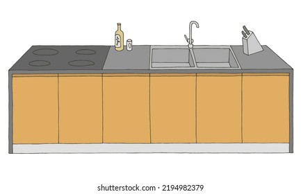 Kitchen island graphic color home interior sketch isolated illustration vector