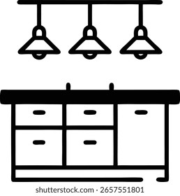 Ilustración vectorial de arte de la línea del icono de la isla de la cocina