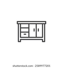 Kitchen Island line icon. linear style sign for mobile concept and web design. A counter with storage below outline vector icon. Symbol, logo illustration. Vector graphics