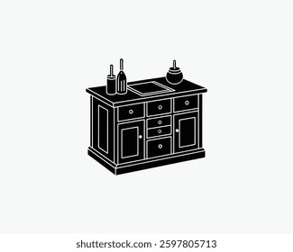 kitchen island vector art black color illustration design