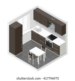 Kitchen Isometric Icon Set Vector Graphic Illustration