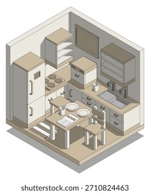 Cocina. Isométrico. Aislado sobre fondo blanco. Ilustración vectorial.