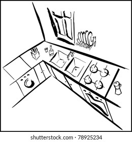 Kitchen isometric line art vector