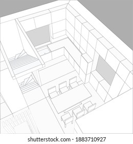 kitchen isometric  line stock vector background