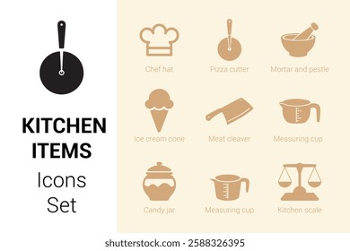 Kitchen Items Icons Set. Editable vector icon. Perfect for web and app interfaces, presentations, info graphics, etc
