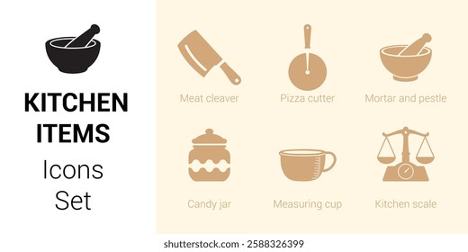 Kitchen Items Icons Set. Editable vector icon. Perfect for web and app interfaces, presentations, info graphics, etc
