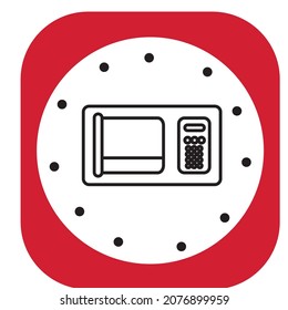 kitchen items. microwave. vector image with design black lines white and red background.