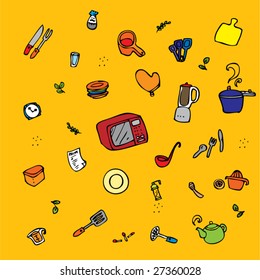 kitchen items pattern vector