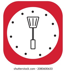 kitchen items. slotted spatula. vector image with design black lines white and red background.
