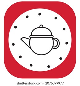 kitchen items. teapot. vector image with design black lines white and red background.