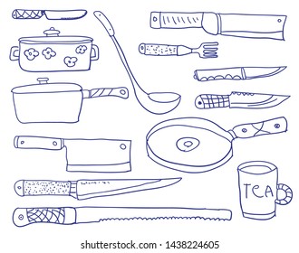 Kitchen items Vector Set Sketch