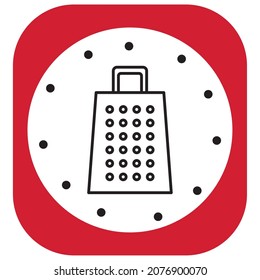 kitchen items.square grater . vector image with design black lines white and red background.